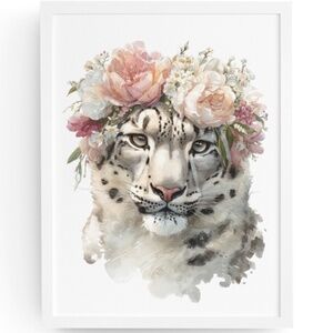 Watercolor Snow Leopard Portrait Wall Art Print, Unframed - Majestic Wilderness